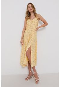 BARDOT - Bardot - Sukienka. Kolor: żółty. Materiał: tkanina. Długość rękawa: na ramiączkach. Typ sukienki: rozkloszowane. Długość: midi #3