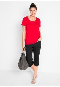 bonprix - Dżinsy Slim Fit, mid waist, cropped. Kolor: czarny. Wzór: haft
