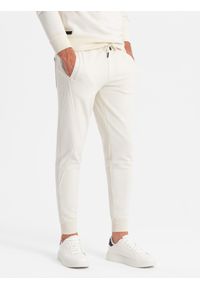Ombre Clothing - Bawełniany dresowy komplet męski BASIC bluza nierozpinana + joggery – kremowy V5 - Rozmiar: L. Kolor: kremowy. Materiał: dresówka, bawełna. Wzór: jednolity #3
