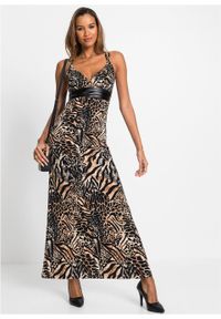 Długa sukienka z wstawką ze sztucznej skóry bonprix w cętki leoparda. Kolor: czarny. Materiał: skóra. Długość: maxi #3