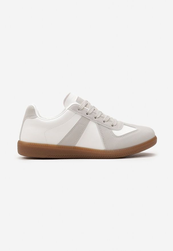Renee - Szaro-Białe Sznurowane Sneakersy z Imitacji Skóry na Płaskiej Podeszwie Glezoma. Kolor: biały. Materiał: skóra. Obcas: na płaskiej podeszwie