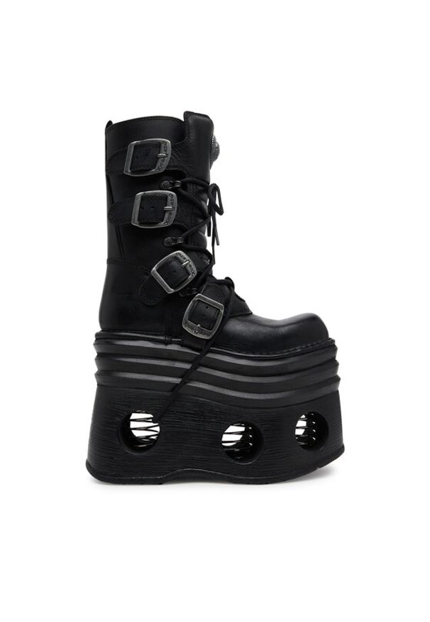 NEW ROCK Botki M-373-C446 Czarny. Kolor: czarny. Materiał: skóra. Styl: rockowy