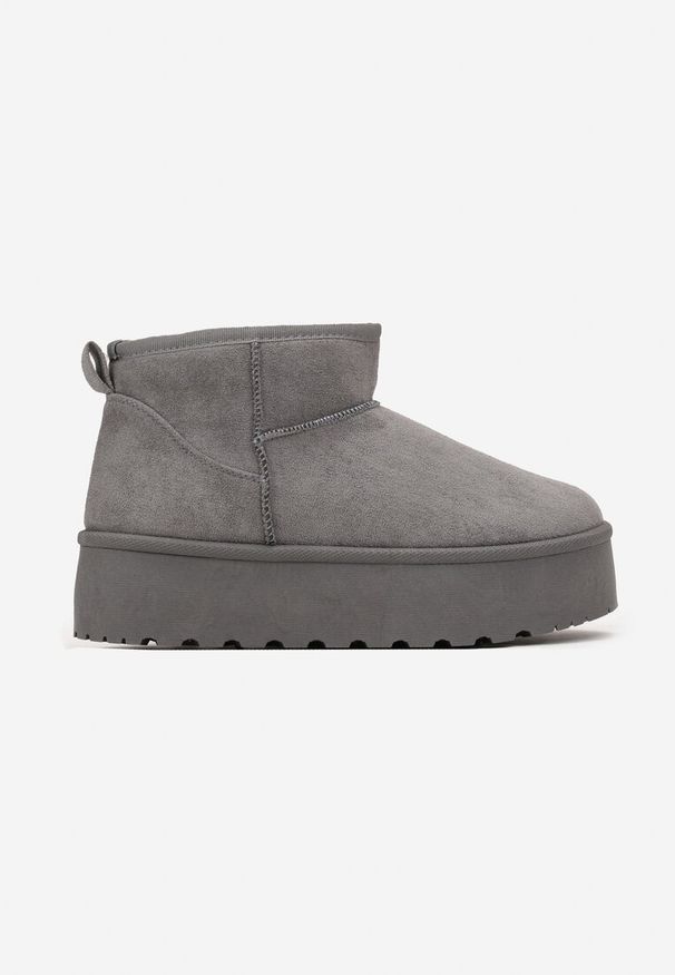 Born2be - Szare Krótkie Śniegowce na Platformie Lysindra. Kolor: szary. Materiał: wełna, jeans, zamsz, futro. Sezon: zima. Obcas: na platformie. Styl: elegancki, klasyczny