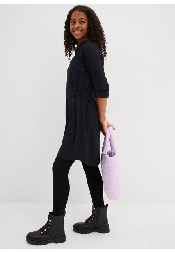 bonprix - Sukienka szmizjerka z lejącej wiskozy. Kolor: czarny. Materiał: wiskoza. Długość rękawa: długi rękaw. Typ sukienki: szmizjerki