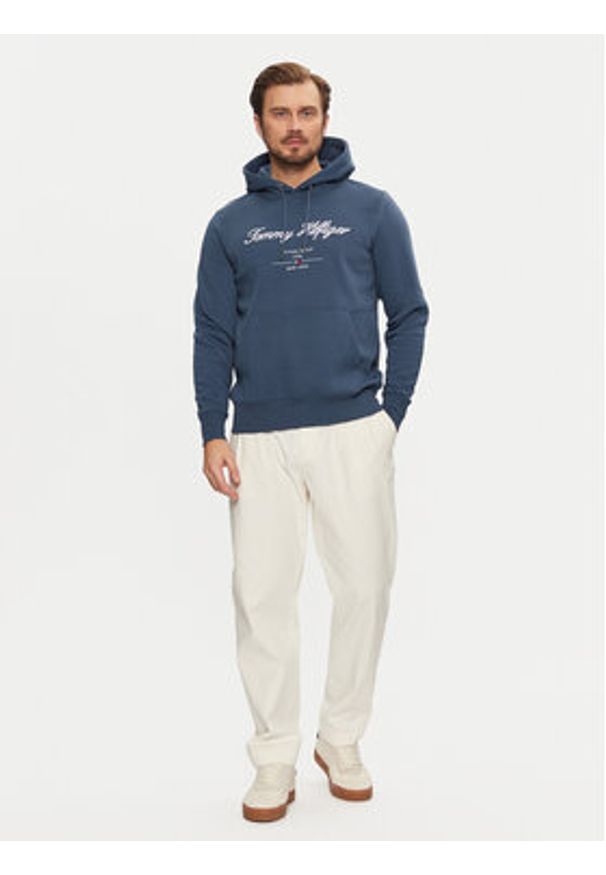 TOMMY HILFIGER - Tommy Hilfiger Bluza Script Logo MW0MW33631 Niebieski Regular Fit. Kolor: niebieski. Materiał: bawełna, syntetyk