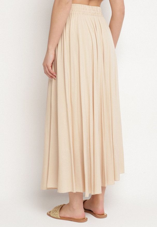 Born2be - Beżowa Wiskozowa Rozkloszowana Spódnica Lunisenia. Okazja: na co dzień. Kolor: beżowy. Materiał: wiskoza. Sezon: wiosna. Styl: casual, elegancki, klasyczny