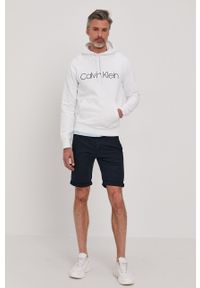 Calvin Klein Bluza bawełniana męska kolor biały z kapturem z nadrukiem. Okazja: na co dzień. Typ kołnierza: kaptur. Kolor: biały. Materiał: bawełna. Wzór: nadruk. Styl: casual #5