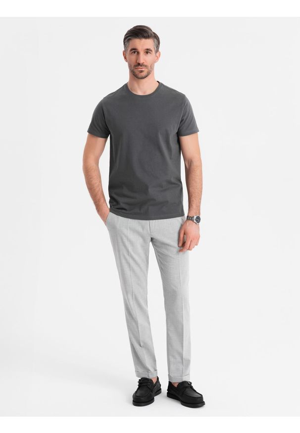 Ombre Clothing - Męski klasyczny bawełniany T-shirt BASIC - grafitowy V15 OM-TSBS-0236 - XXL. Okazja: na co dzień. Kolor: szary. Materiał: bawełna. Styl: klasyczny