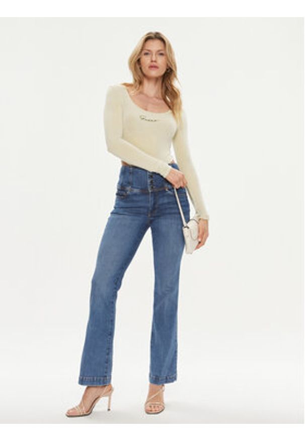 Guess Body Allycia V4RP05 KC2V0 Beżowy Slim Fit. Kolor: beżowy. Materiał: syntetyk