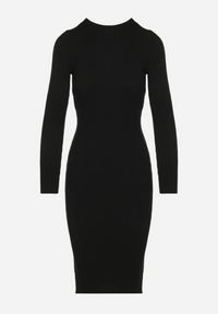 Born2be - Czarna Sukienka Dzianinowa Dopasowana Morttina. Okazja: na co dzień. Kolor: czarny. Materiał: dzianina. Długość rękawa: długi rękaw. Typ sukienki: proste. Styl: klasyczny, casual, elegancki. Długość: midi #7