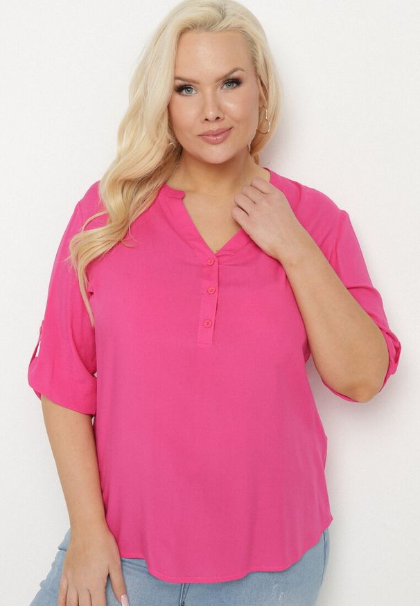 Born2be - Fuksjowa Bluzka z Wiskozy Artanassa. Typ kołnierza: kołnierzyk stójkowy. Kolor: różowy. Materiał: wiskoza. Wzór: gładki. Sezon: wiosna, lato
