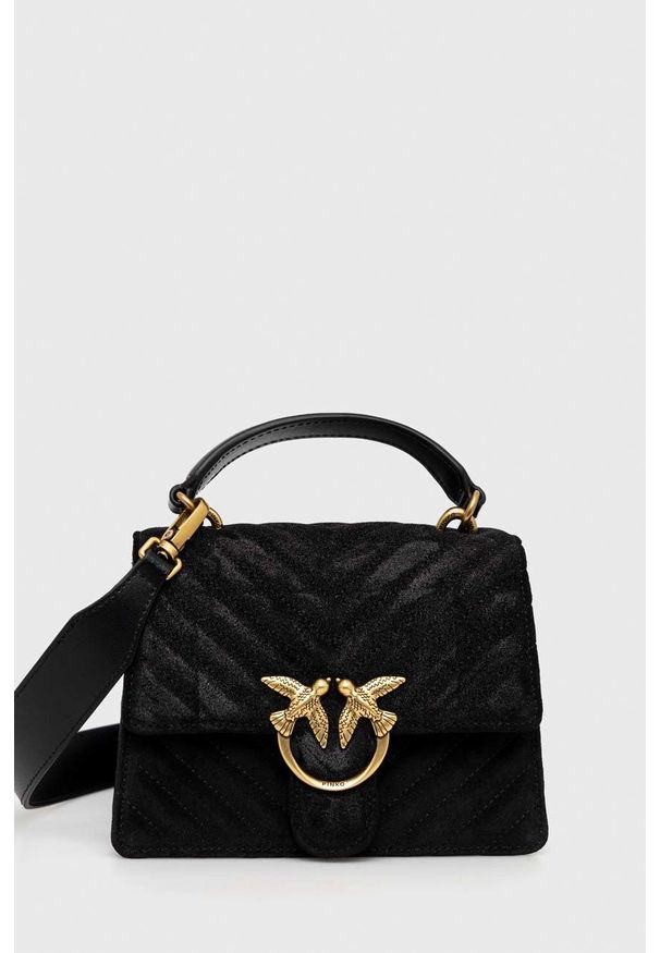 Pinko torebka zamszowa kolor czarny. Kolor: czarny. Materiał: zamszowe