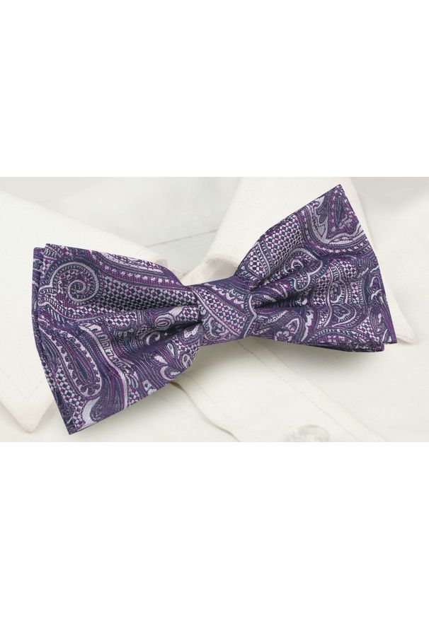 Mucha Męska z Poszetką - Alties - Fioletowa z Orientalnym Wzorem. Kolor: fioletowy. Styl: sportowy, elegancki