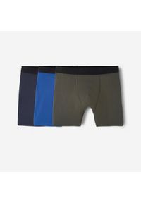 Decathlon - Bokserki sportowe męskie, oddychające 3 sztuki. Kolor: niebieski, zielony, brązowy, wielokolorowy. Materiał: materiał, skóra, elastan. Sport: fitness