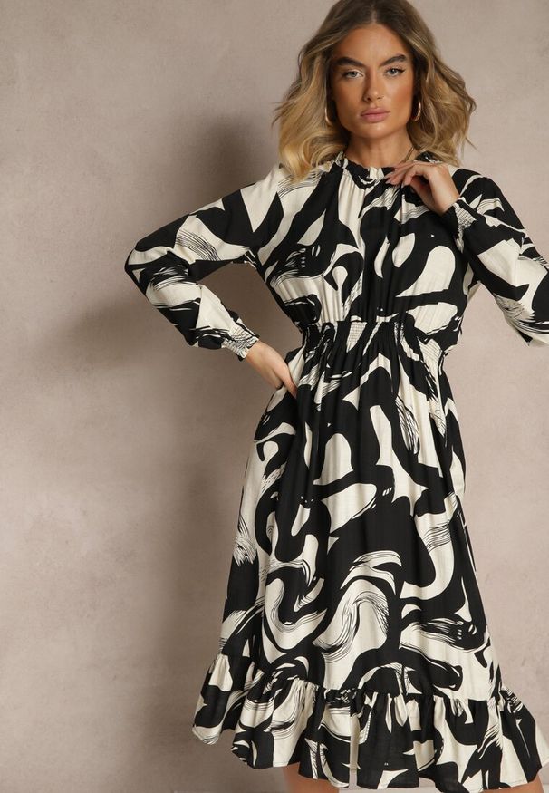 Renee - Czarna Sukienka z Bawełną i Abstrakcyjnym Wzorem Tersedi. Okazja: na co dzień. Kolor: czarny. Materiał: bawełna. Styl: klasyczny, casual, elegancki