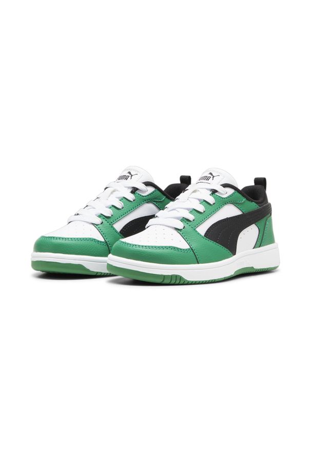 Puma - Dziecięce sneakersy Rebound V6 Lo PUMA White Black Archive Green. Kolor: biały, zielony, czarny, wielokolorowy