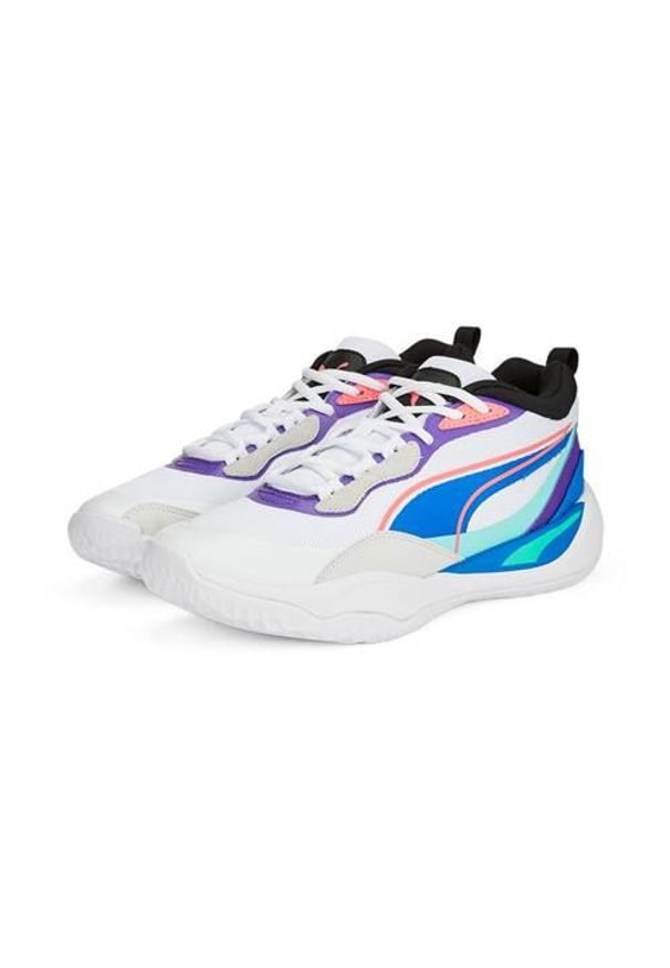 Buty koszykarskie męskie Puma Playmaker Pro. Zapięcie: sznurówki. Kolor: biały, wielokolorowy. Materiał: materiał, syntetyk, tkanina. Szerokość cholewki: normalna
