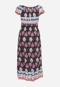 Born2be - Czarno-Różowa Sukienka Bawełniana z Gumką w Talii i Mozaikowym Wzorem Vestra. Kolor: czarny. Materiał: bawełna. Sezon: lato #4