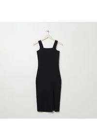 Sinsay - Dopasowana sukienka midi z rozcięciem - Czarny. Kolor: czarny. Długość: midi #1