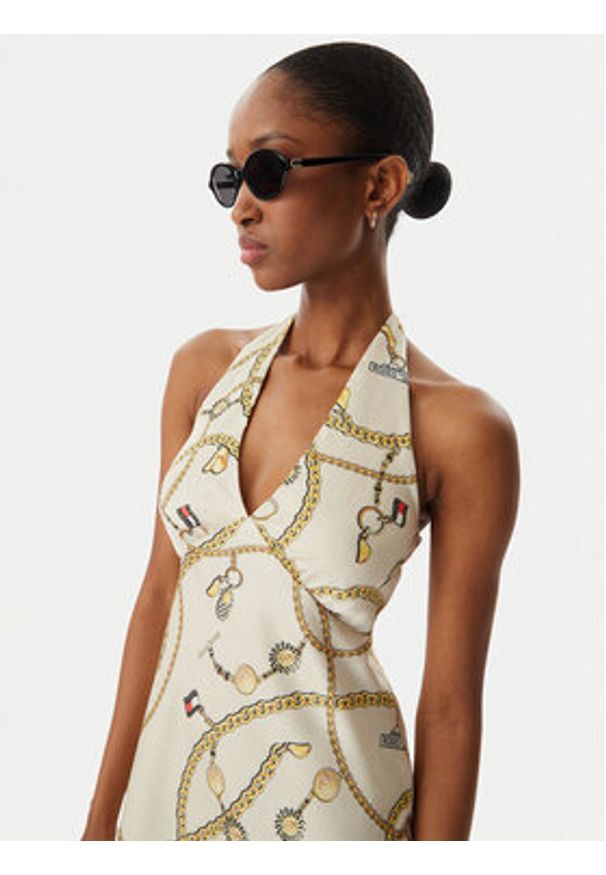 Tommy Jeans Sukienka letnia Chain Print DW0DW22346 Beżowy jasny Slim Fit. Kolor: beżowy. Materiał: syntetyk. Wzór: nadruk. Sezon: lato