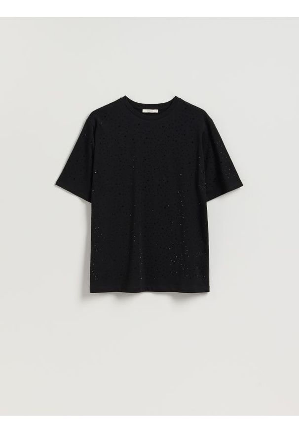 Reserved - T-shirt ze strasem - czarny. Kolor: czarny. Materiał: bawełna
