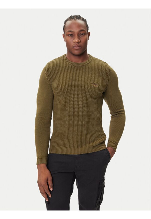 Aeronautica Militare Sweter 252MA1571UL00409 Zielony Slim Fit. Kolor: zielony. Materiał: bawełna