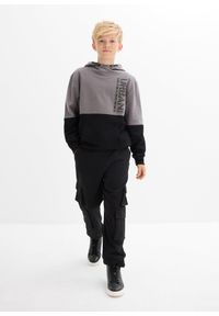 bonprix - Bluza z kapturem z czystej bawełny organicznej. Typ kołnierza: kaptur. Kolor: szary. Materiał: bawełna. Wzór: nadruk, napisy #2