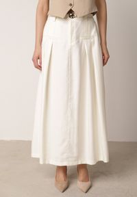 Born2be - Jasnobeżowa Wiskozowa Spódnica o Rozkloszowanym Kroju z Plisami i Paskiem Rolea. Okazja: na co dzień. Kolor: beżowy. Materiał: wiskoza. Styl: casual, klasyczny, elegancki #5