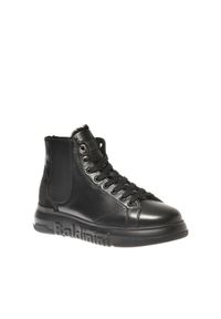 Baldinini - BALDININI - Czarne skórzane sneakersy. Zapięcie: sznurówki. Kolor: czarny. Materiał: skóra. Wzór: haft