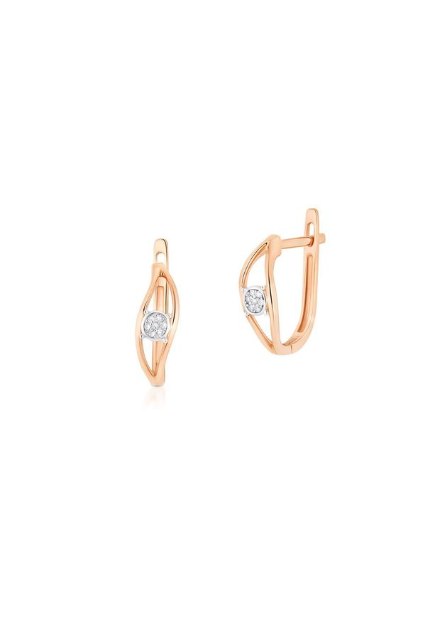 W.KRUK Wspaniałe Złote Kolczyki - złoto 585, Diament 0,04ct - ZUF/KB+03BK. Materiał: złote. Kolor: złoty. Wzór: ażurowy, aplikacja. Kamień szlachetny: diament