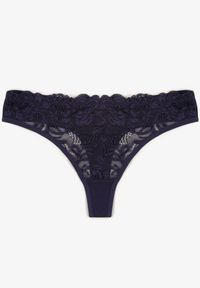Born2be - Granatowe Koronkowe Majtki Stringi z Bawełny Venalora. Kolor: niebieski. Materiał: bawełna, koronka #1