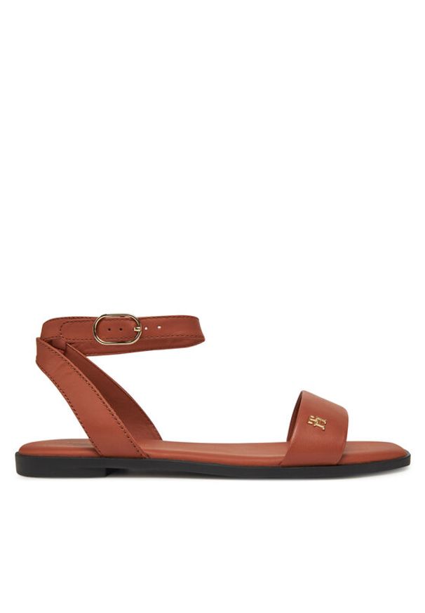 TOMMY HILFIGER - Tommy Hilfiger Sandały Ankle Strap Leather Sandal FW0FW08422 Brązowy. Kolor: brązowy. Materiał: skóra