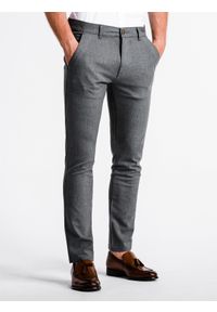 Ombre Clothing - Spodnie męskie chino P832 - szare - XL. Kolor: szary. Materiał: tkanina, poliester, elastan, wiskoza. Styl: elegancki, klasyczny