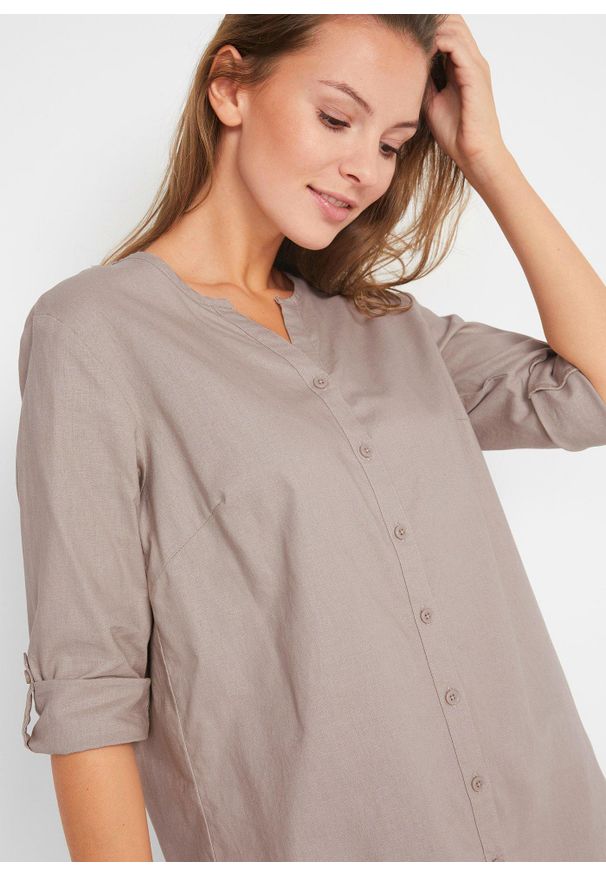 bonprix - Bluzka z domieszką lnu i rękawami 3/4. Kolor: szary. Materiał: len