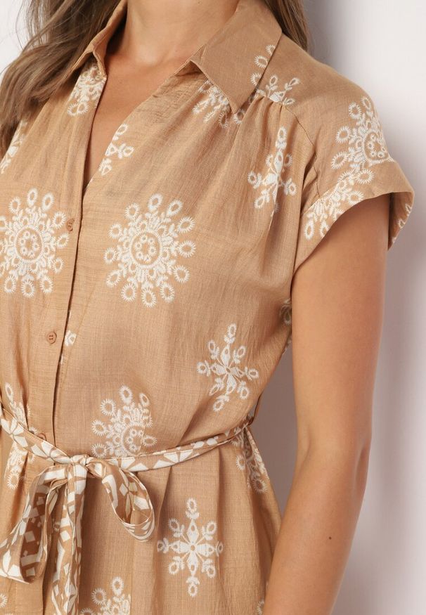 Born2be - Brązowa Sukienka z Wiskozą o Koszulowym Kroju Zapinana na Guziki Mivitia. Okazja: na spotkanie biznesowe, na spacer. Typ kołnierza: dekolt w kształcie V. Kolor: brązowy. Materiał: wiskoza. Typ sukienki: koszulowe. Styl: biznesowy, elegancki