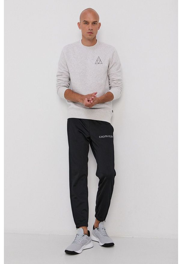 HUF Bluza męska kolor szary z nadrukiem. Okazja: na co dzień. Kolor: szary. Materiał: dzianina. Wzór: nadruk. Styl: casual