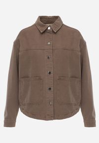 Renee - Brązowa Koszulowa Kurtka z Jeansu z Bawełny z Naszytymi Kieszeniami Giorriane. Okazja: na co dzień. Kolor: brązowy. Materiał: jeans, bawełna. Wzór: aplikacja. Styl: casual #3