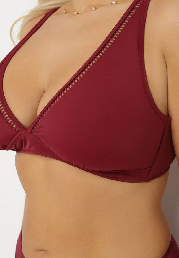 Born2be - Bordowe Bikini Biustonosz i Majtki Typu Figi z Ażurowym Wzorem Lunella. Kolor: czerwony. Wzór: ażurowy