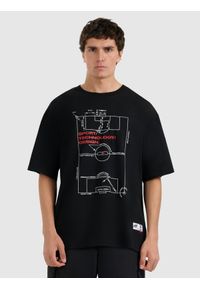4f - 4F T-shirt oversize z nadrukiem męski - czarny L. Okazja: na co dzień. Kolor: czarny. Materiał: bawełna. Wzór: nadruk. Styl: casual