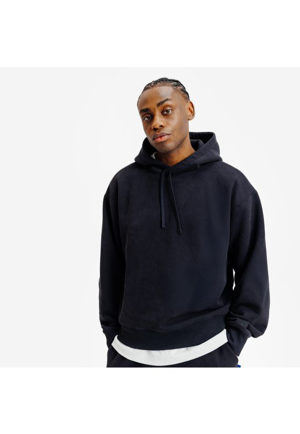 Decathlon - Bluza z kapturem męska Elementals. Typ kołnierza: kaptur. Kolor: czarny. Materiał: poliester, elastan, tkanina, prążkowany, bawełna, materiał