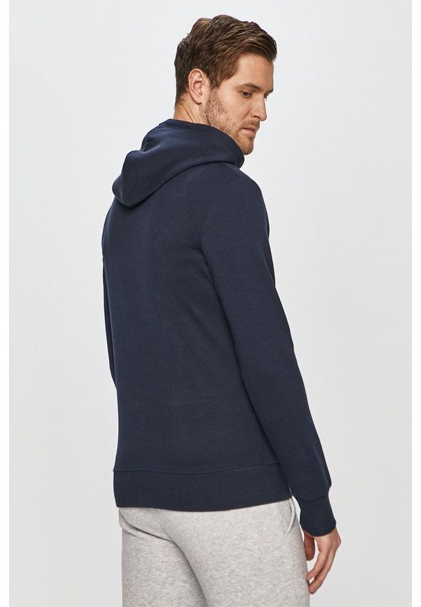 Jack & Jones Bluza męska kolor granatowy z kapturem gładka. Okazja: na co dzień. Typ kołnierza: kaptur. Kolor: niebieski. Materiał: dzianina. Wzór: gładki. Styl: casual