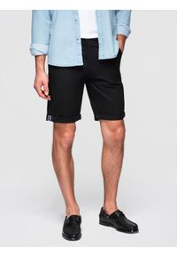 Ombre Clothing - Klasyczne męskie szorty chino z podwiniętą nogawką - czarne V9 - Rozmiar: L. Kolor: czarny. Materiał: bawełna, elastan. Sezon: lato. Styl: klasyczny #1