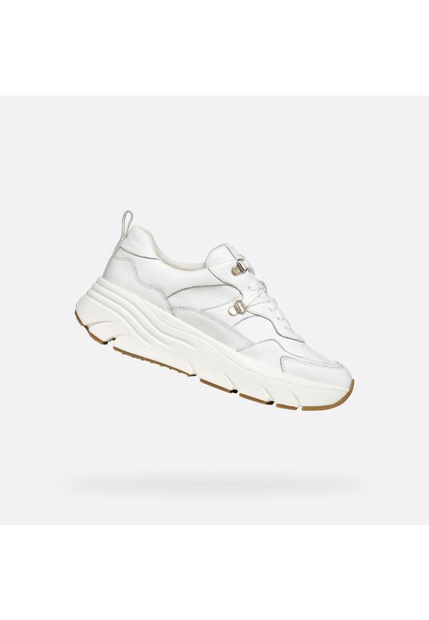 Trenerzy damscy Geox Diamanta. Kolor: biały. Materiał: skóra, materiał, syntetyk. Szerokość cholewki: normalna. Sport: turystyka piesza