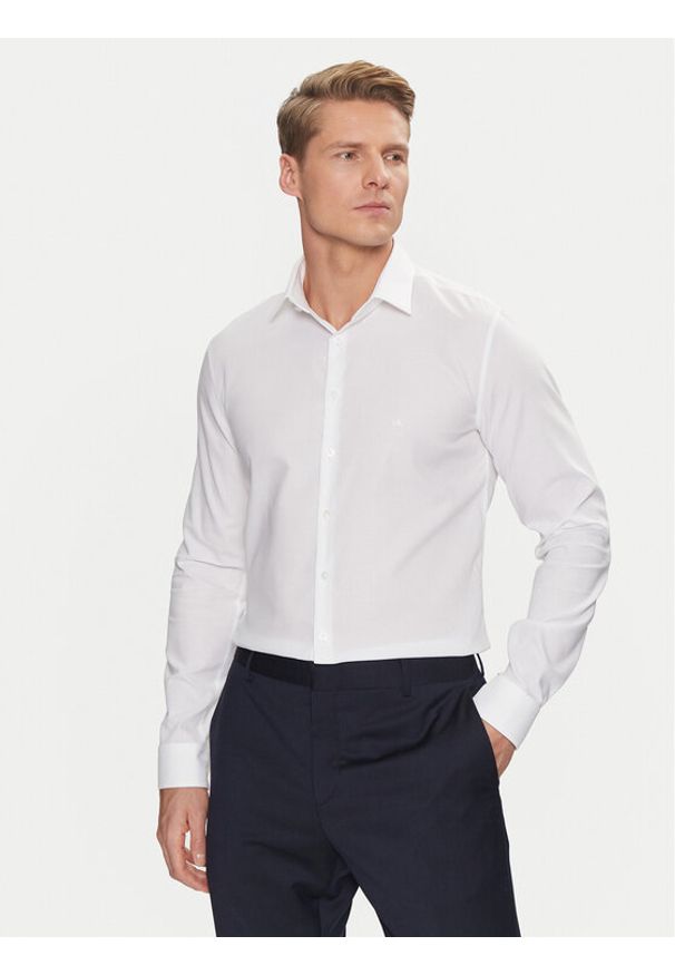 Calvin Klein Koszula Non Iron Tonal Strct Slim Shirt K10K113848 Biały Regular Fit. Kolor: biały. Materiał: bawełna