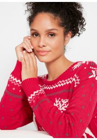 Sweter z zimowym motywem bonprix czerwony z zimowym motywem. Kolor: czerwony. Materiał: materiał, bawełna, dzianina, akryl. Sezon: zima #5