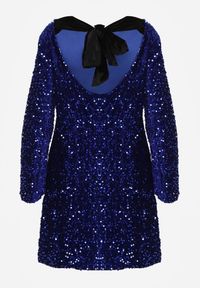 Born2be - Niebieska Cekinowa Sukienka z Odkrytymi Plecami i Wiązaniem Diadina. Kolor: niebieski. Materiał: wiskoza, elastan, futro. Wzór: aplikacja. Styl: wizytowy, elegancki #6