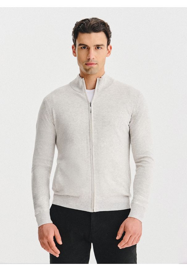Pako Lorente - PAKO LORENTE - Jasnoszary rozpinany sweter z kieszeniami. Okazja: na co dzień. Kolor: szary. Materiał: poliamid, wełna, bawełna. Styl: casual