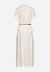 Born2be - Biała Wiskozowa Sukienka o Koszulowym Fasonie z Wąskim Paskiem Fillamea. Kolor: biały. Materiał: wiskoza. Wzór: aplikacja. Typ sukienki: koszulowe. Styl: elegancki #6