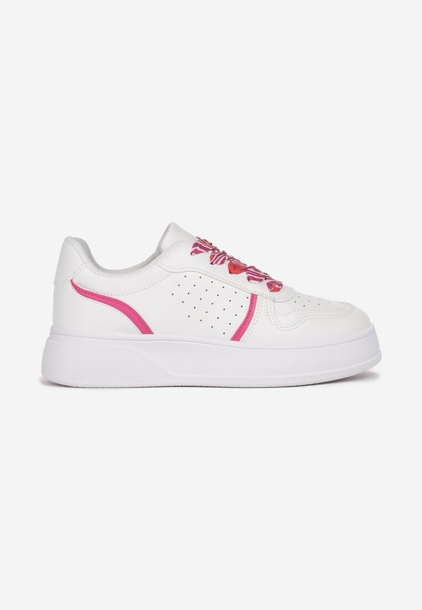 Born2be - Biało-Różowe Sneakersy na Grubej Podeszwie z Ozdobnymi Sznurówkami Amarionna. Kolor: biały