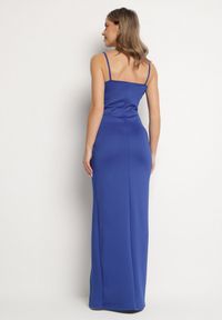 Born2be - Niebieska Koktajlowa Sukienka z Kopertowym Dekoltem i Rozcięciem na Nogę Lioreia. Typ kołnierza: dekolt kopertowy. Kolor: niebieski. Długość rękawa: na ramiączkach. Typ sukienki: kopertowe. Styl: wizytowy #3